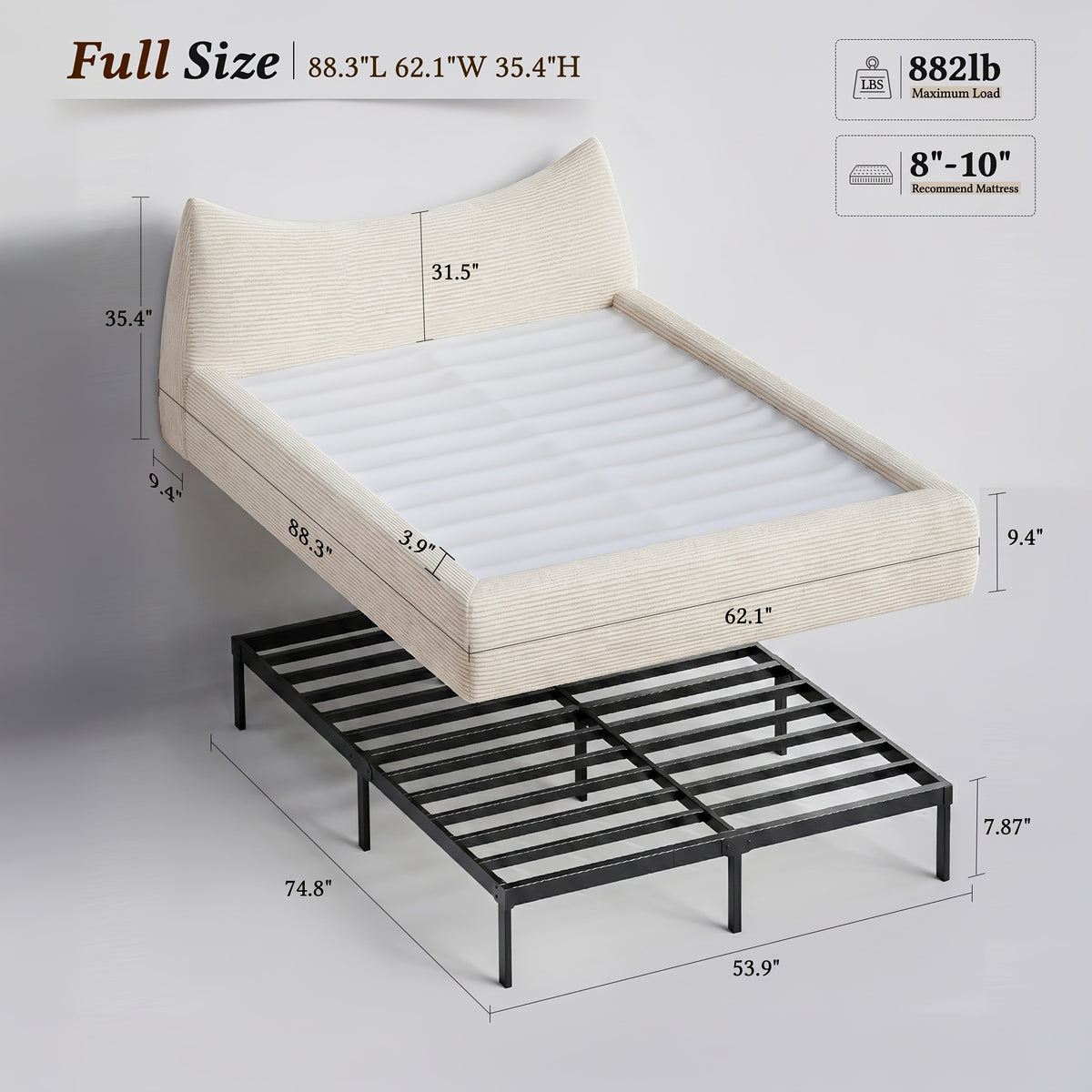 cloud bed frame cat ear design headboard 9 4 thick - Temu