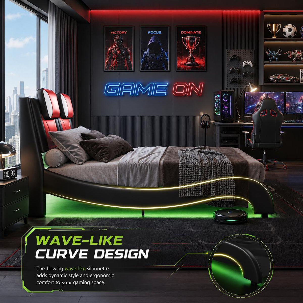 led upholstered platform bed racing seat headboard - Temu