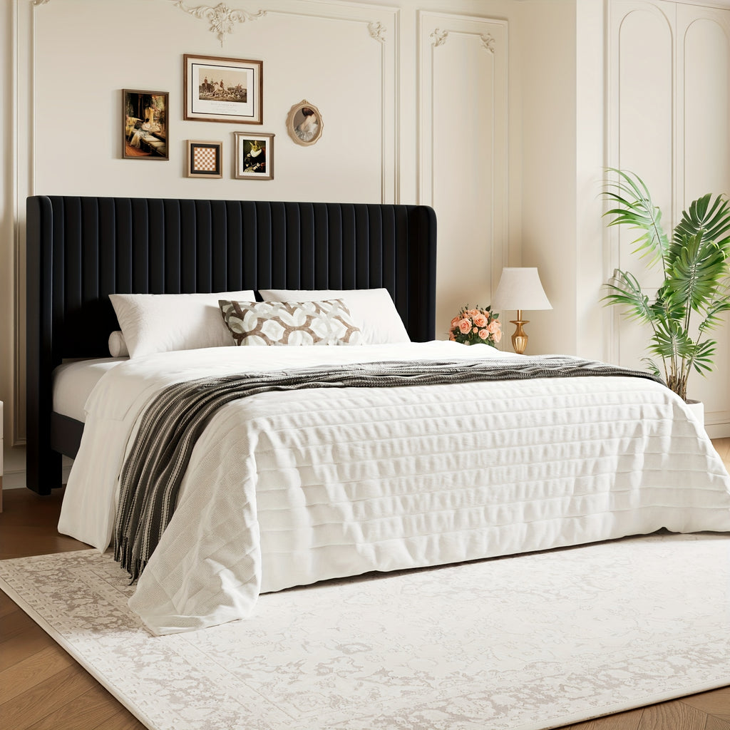 wingback velvet upholstered platform bed frame - Temu