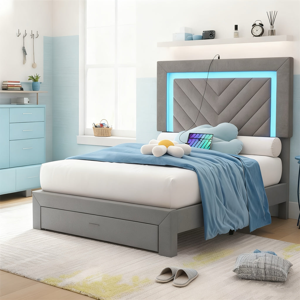 contemporary padded bed frame featuring an adjustable led - Temu