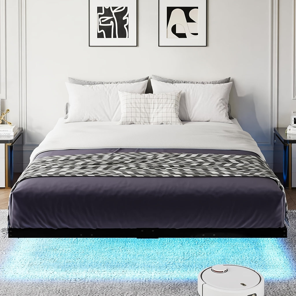 full queen king size floating bed frame led lights metal - Temu