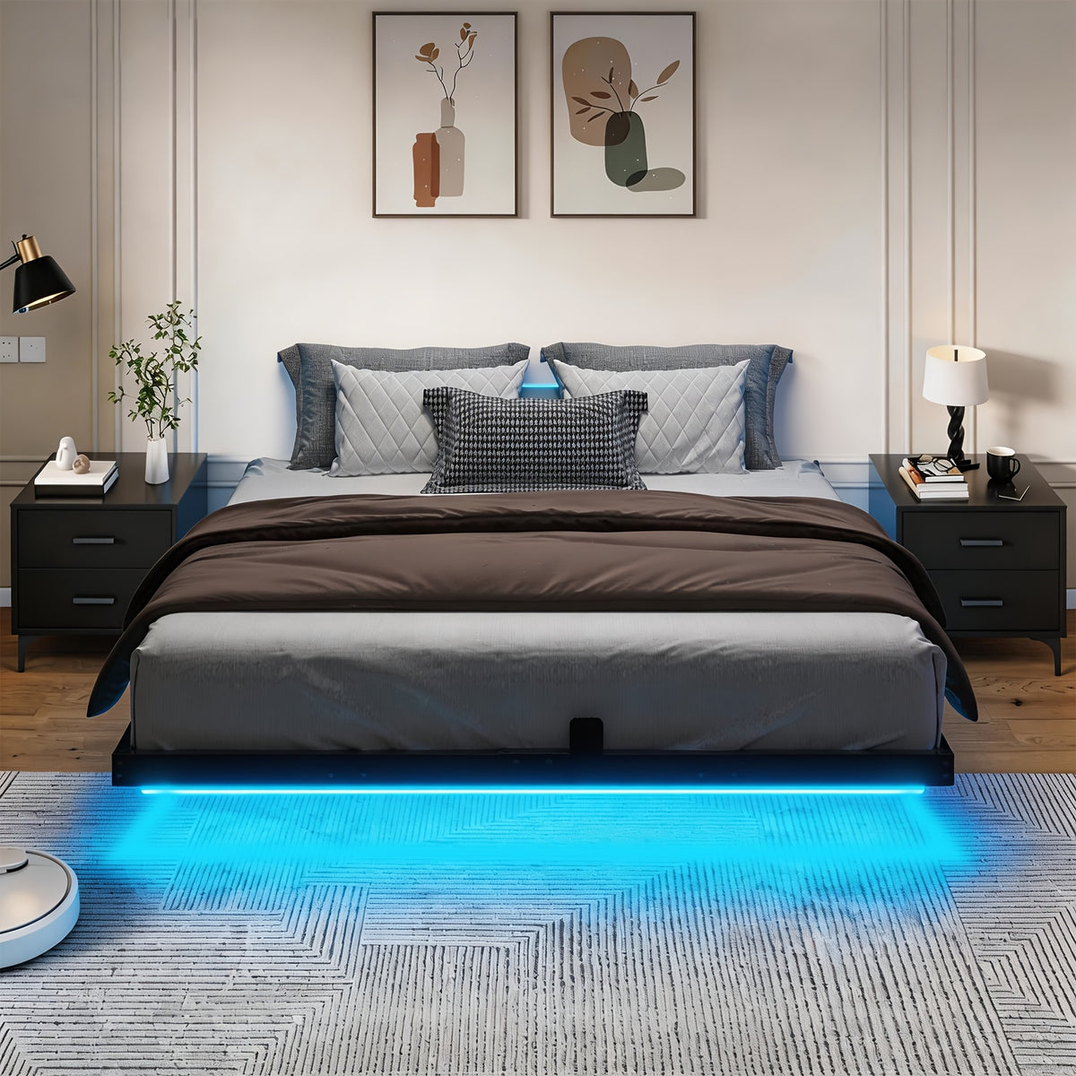 full queen king size floating bed frame led lights metal - Temu