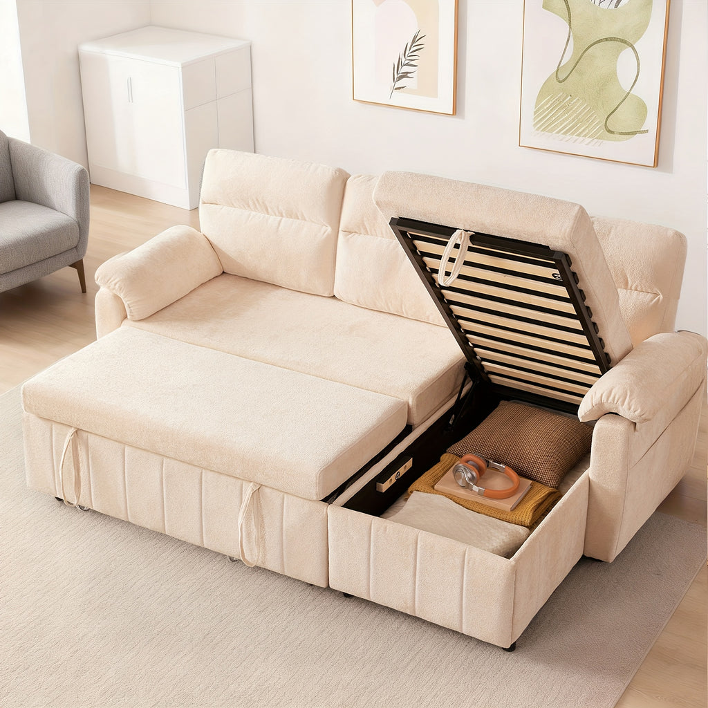 convertible sofa bed a pullout mattress featuring a chaise - Temu