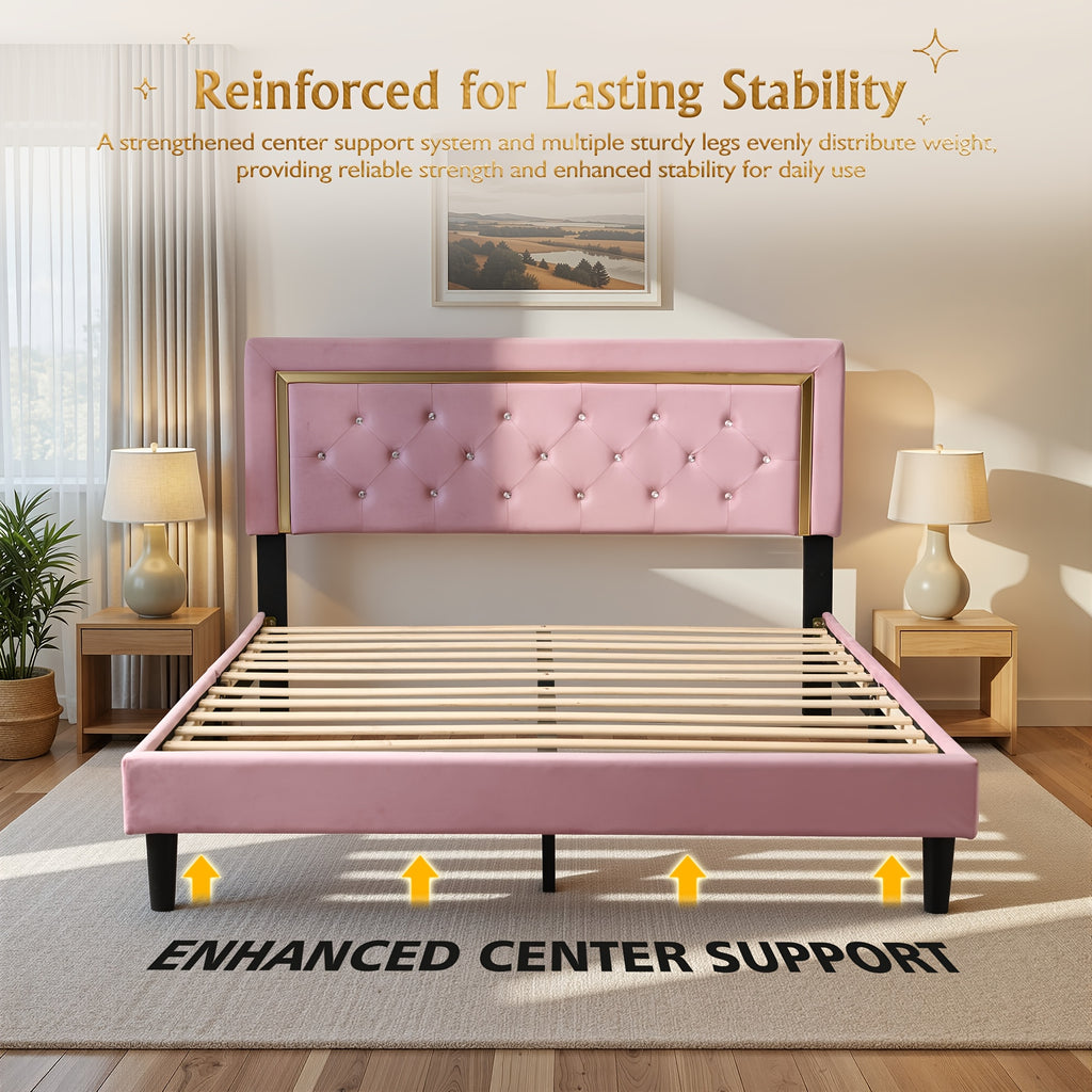 flannel upholstered platform bed frame integrated headboard - Temu