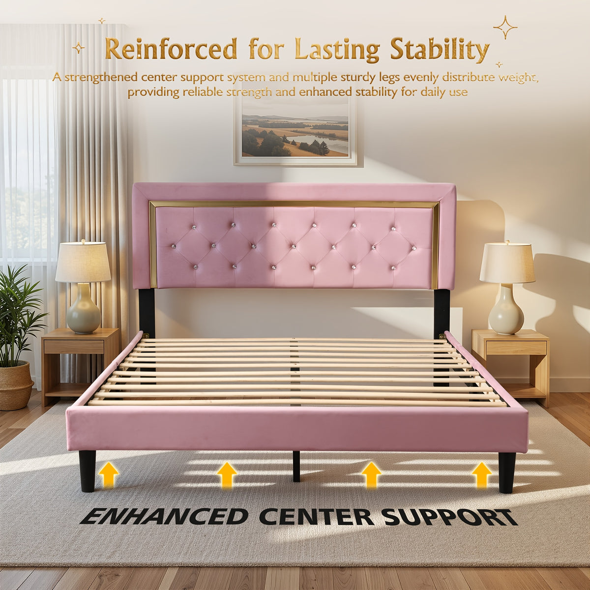 flannel upholstered platform bed frame integrated headboard - Temu