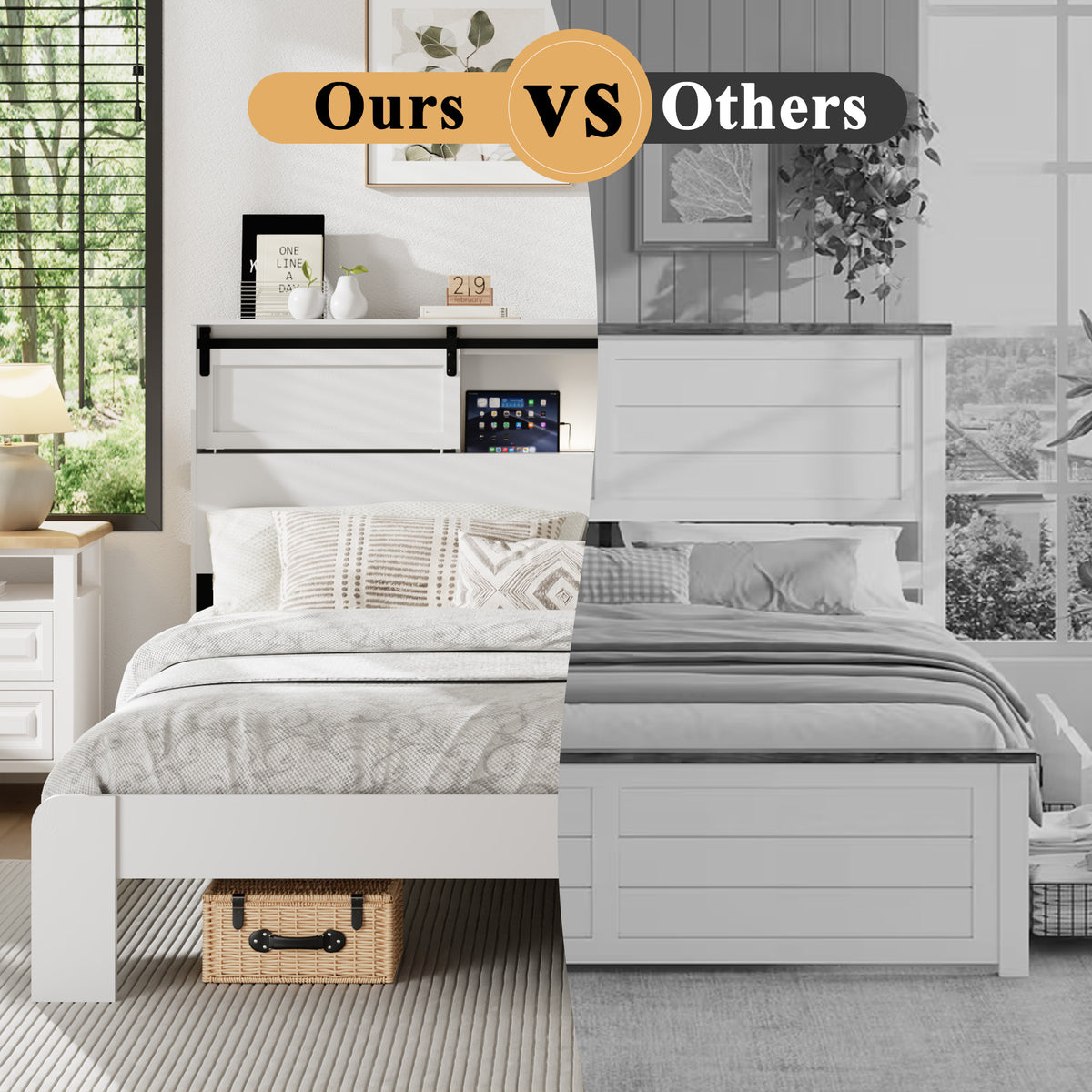 queen size farmhouse platform bed frame sliding barn door - Temu
