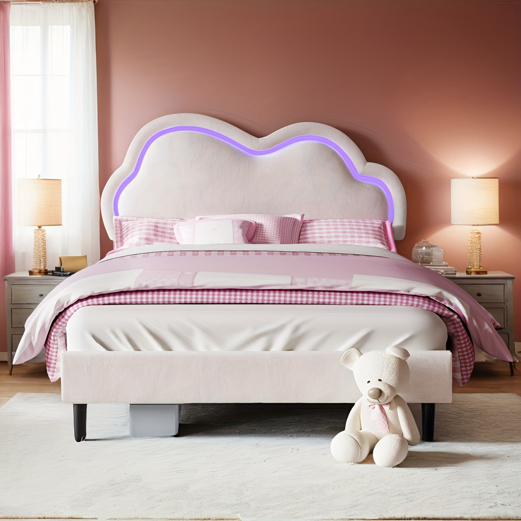 led velvet platform bed featuring an adjustable cloud - Temu