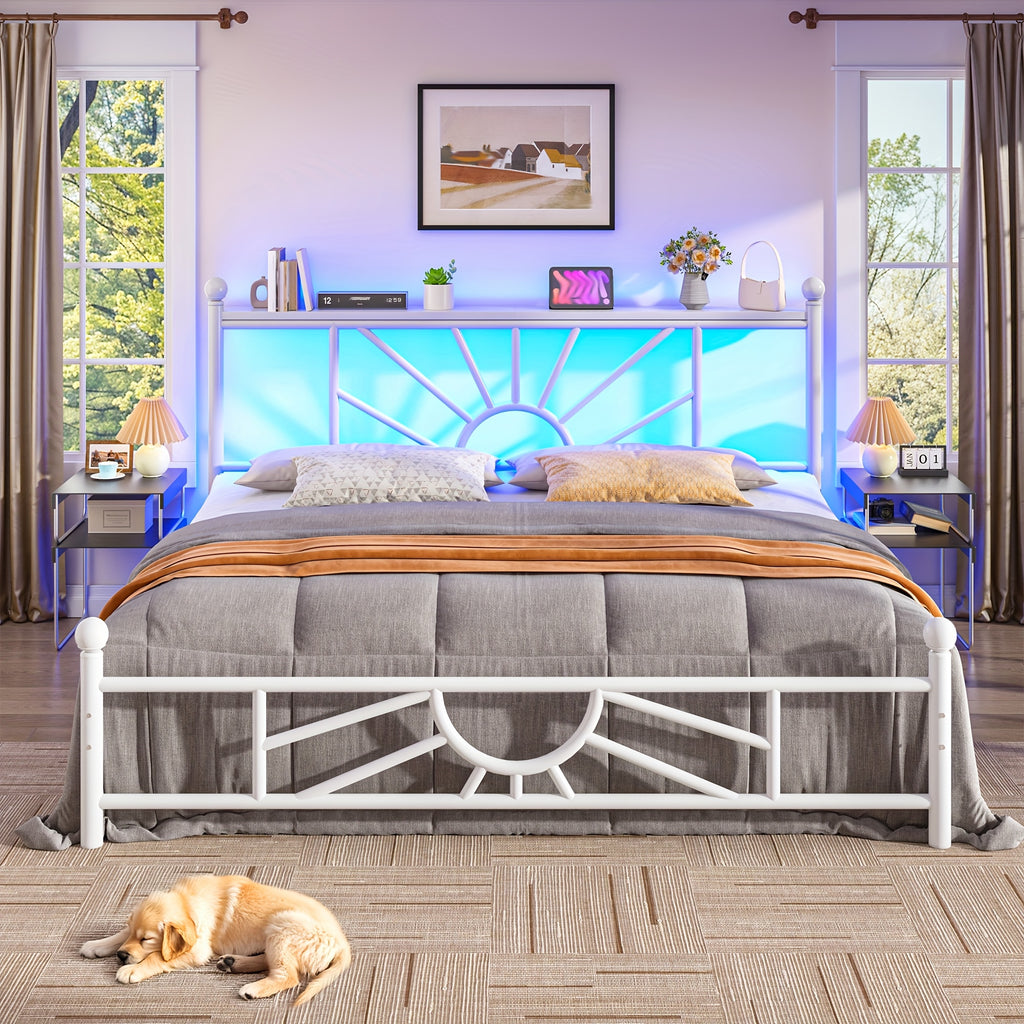 twin full queen metal bed frames led lights strong metal - Temu