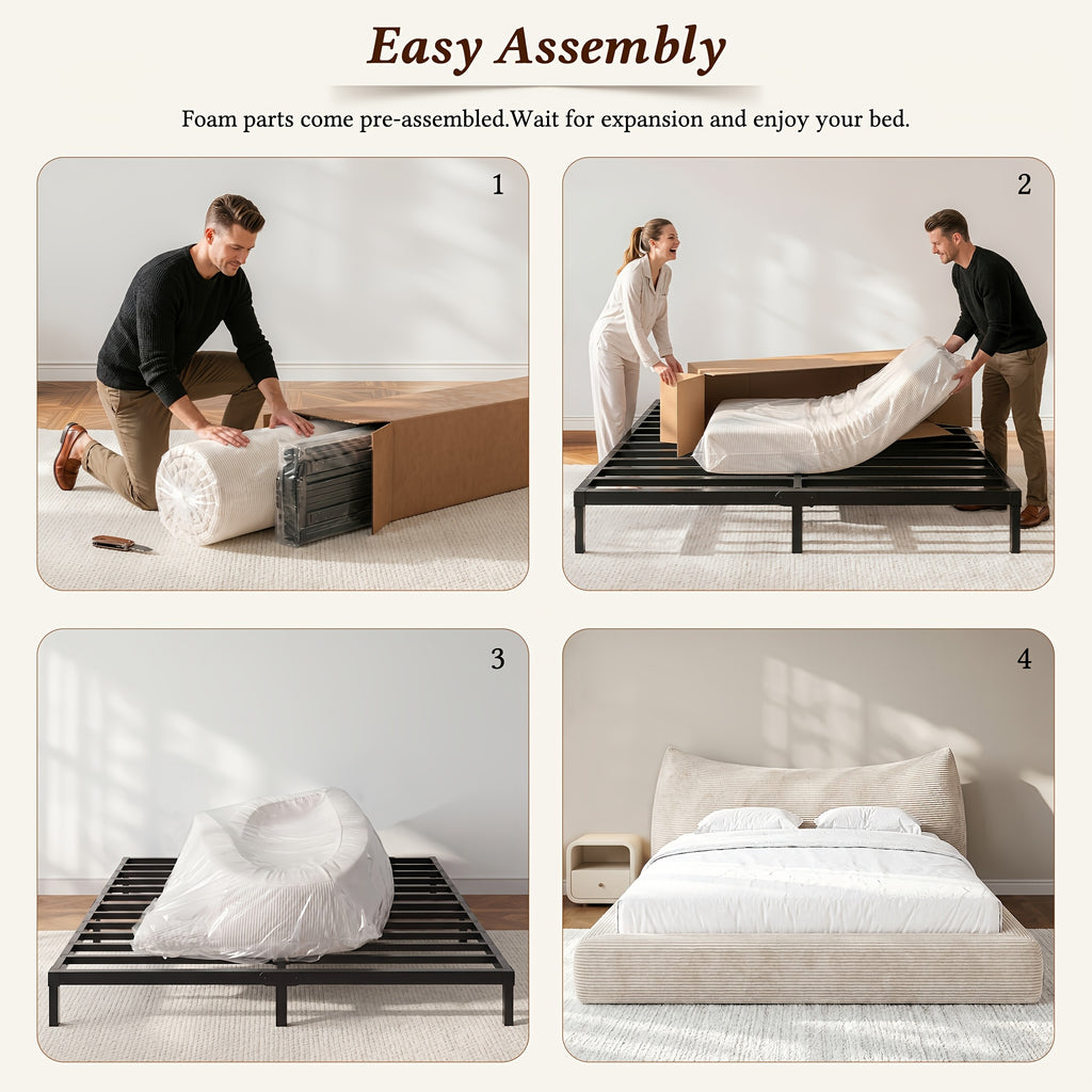 corduroy upholstered bed frame cat ear design - Temu