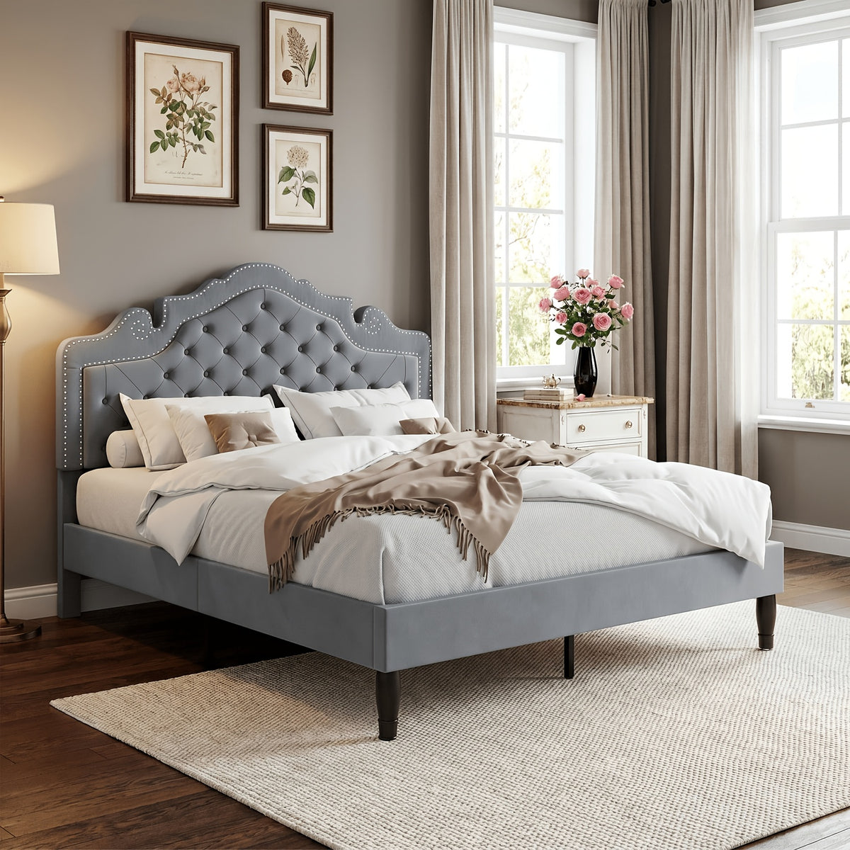 full queen king bed frame velvet adjustable tiara - Temu