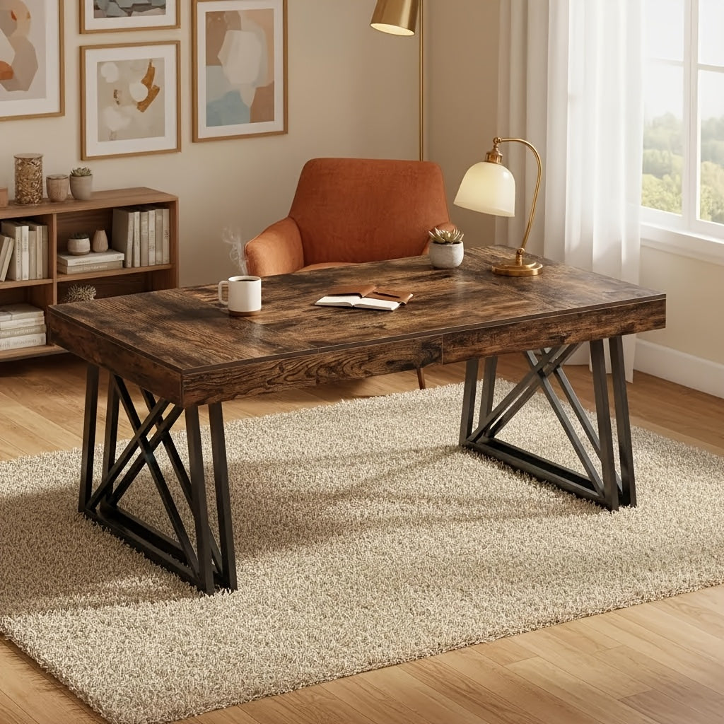 63 inch dining table farmhouse kitchen dining table sturdy x - Temu