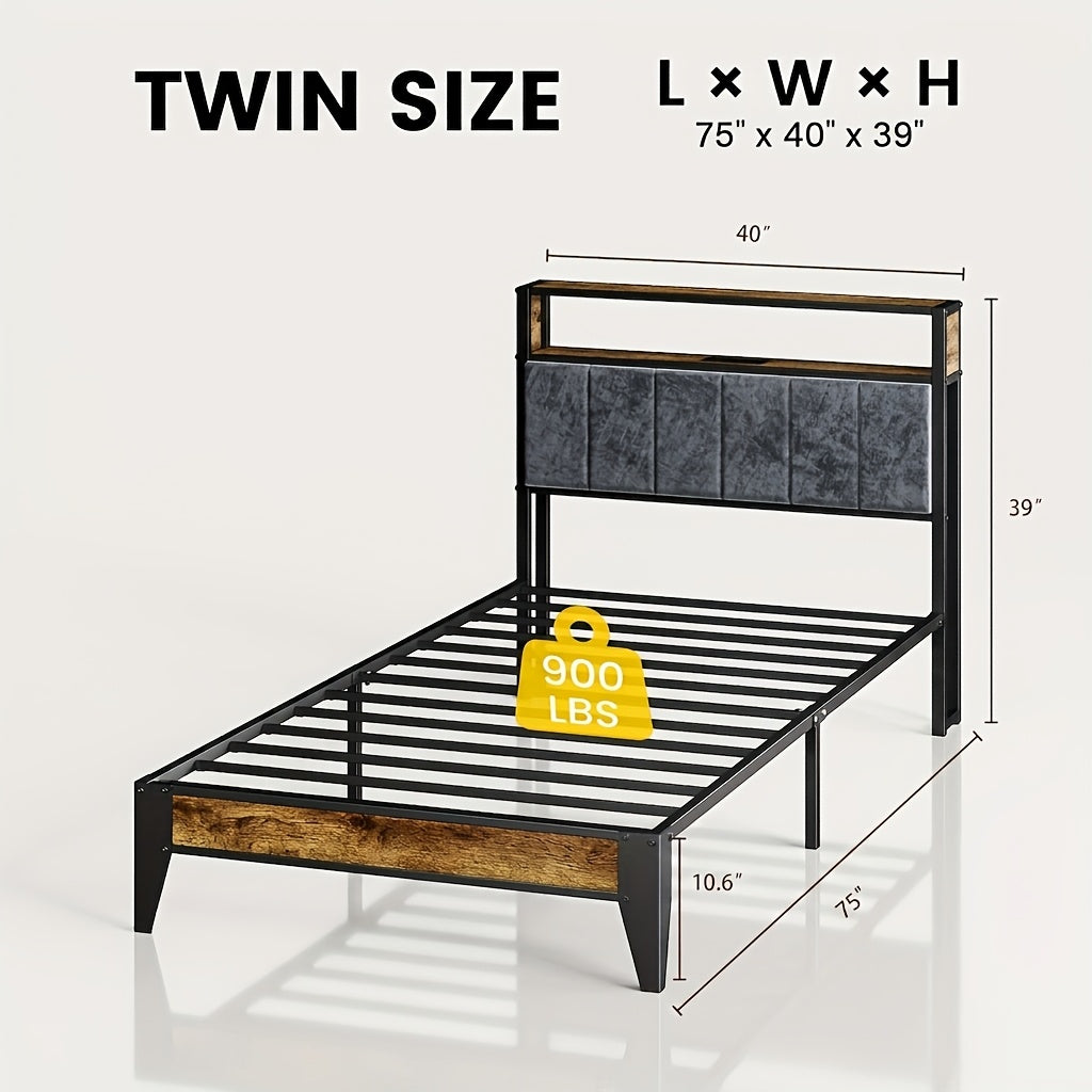 metal bed frame headboard storage shelves led lights type c - Temu