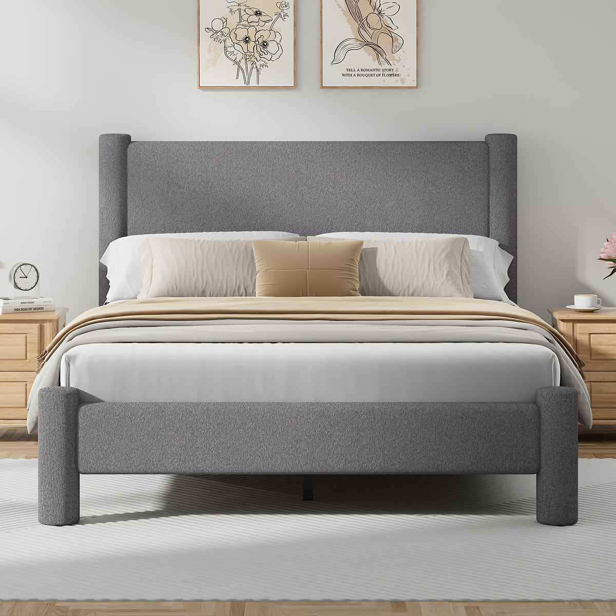 soft boucle upholstered bed frame headboard twin full queen - Temu
