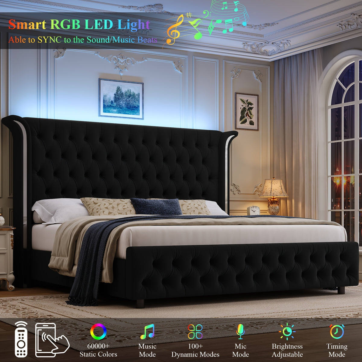 full size bed frame led headboard wingback tufted headboard - Temu