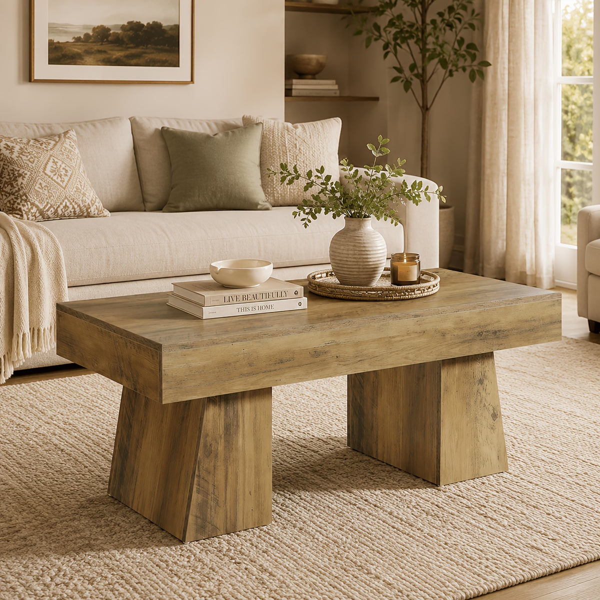 farmhouse coffee table living room rustic wood grain center - Temu