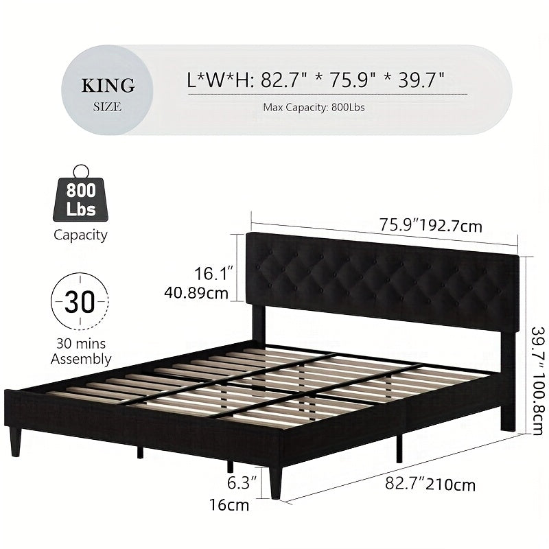 twin full queen king size bed frame headboard linen fabric - Temu