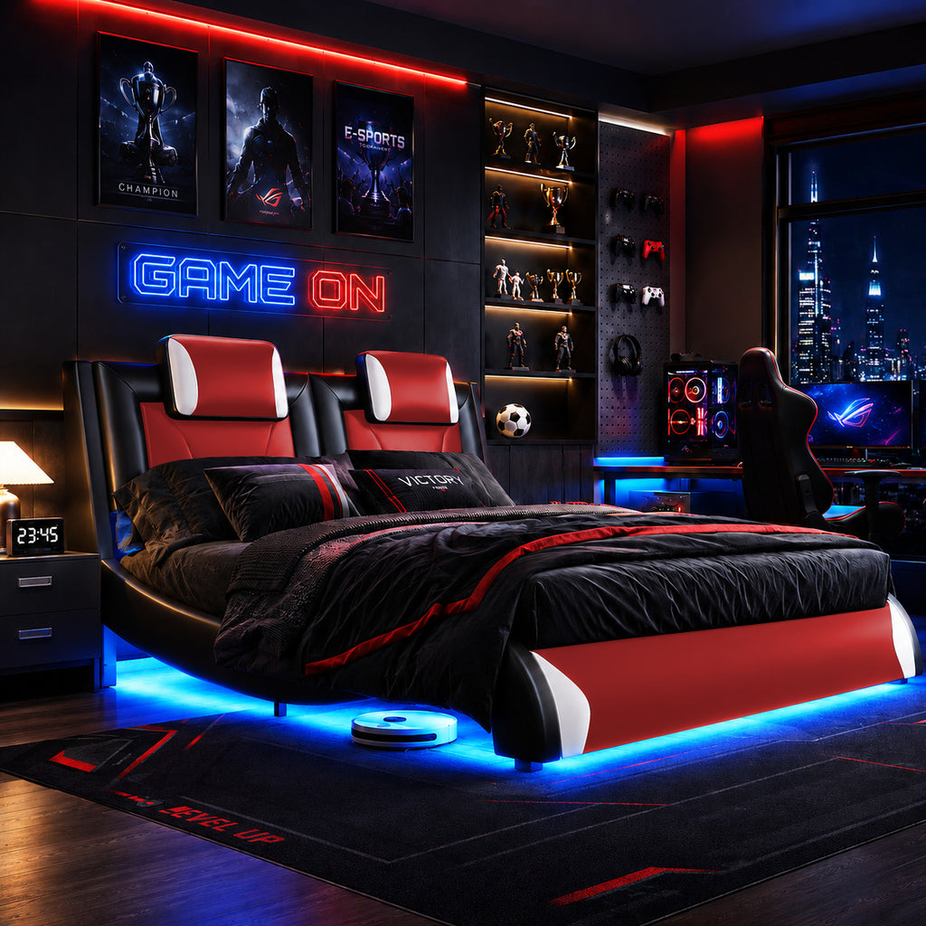 led upholstered platform bed racing seat headboard - Temu