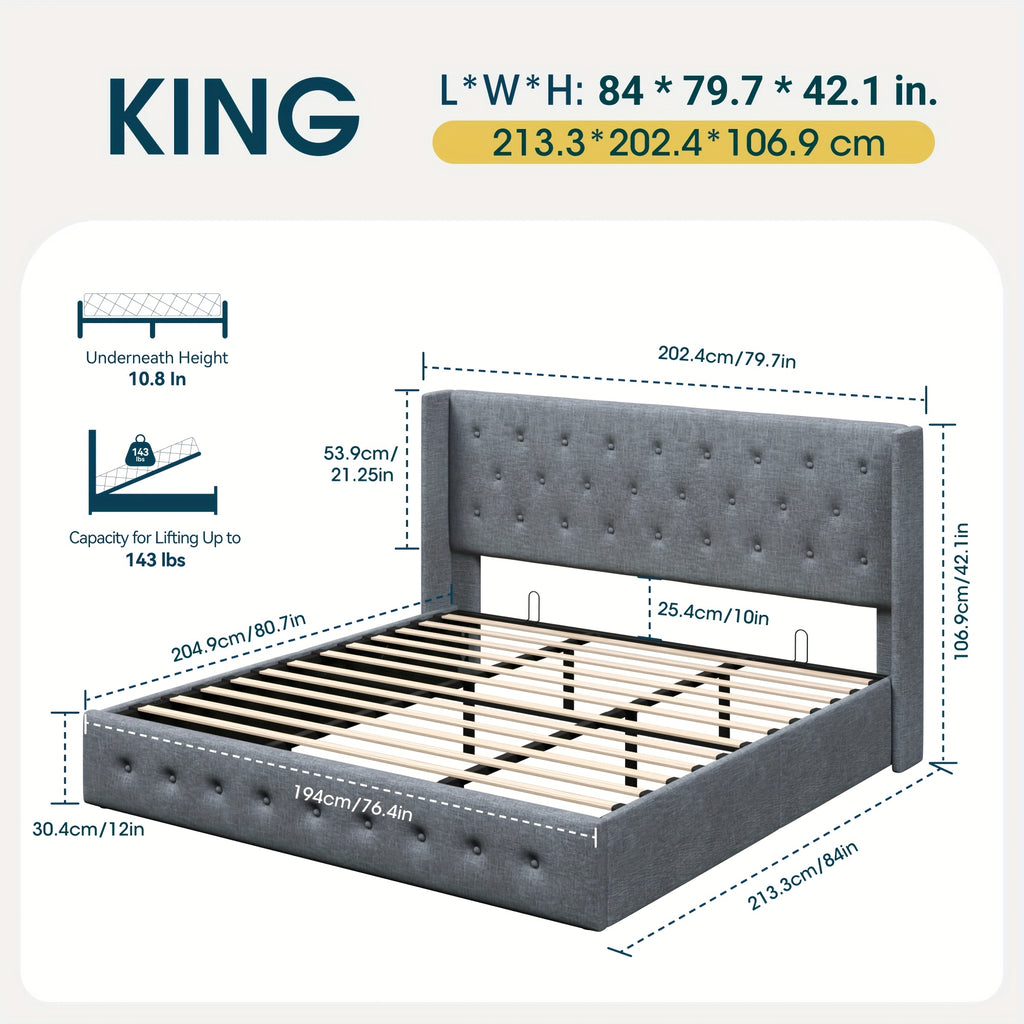 lift storage bed modern wingback upholstered - Temu