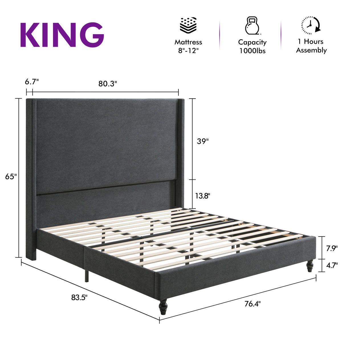 corduroy upholstered bed frame tall wingback - Temu