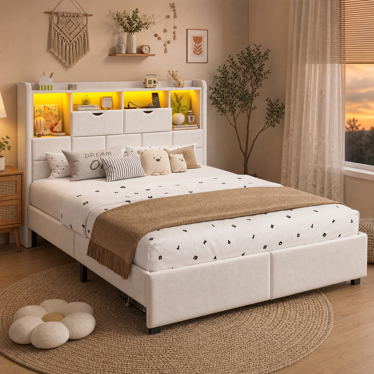 storage bed frame full queen king padded upholstered - Temu