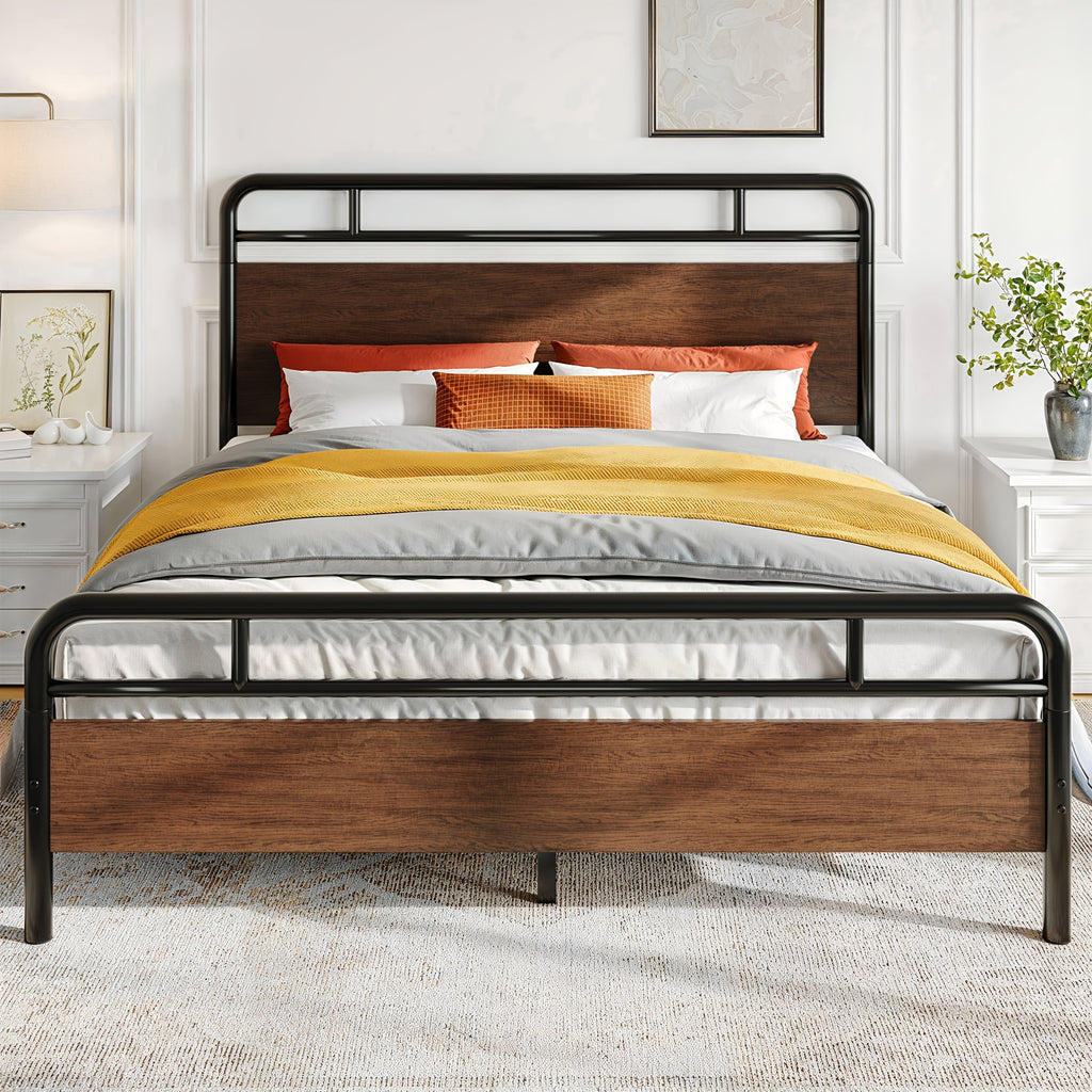 full queen king size bed frame metal bed wood - Temu