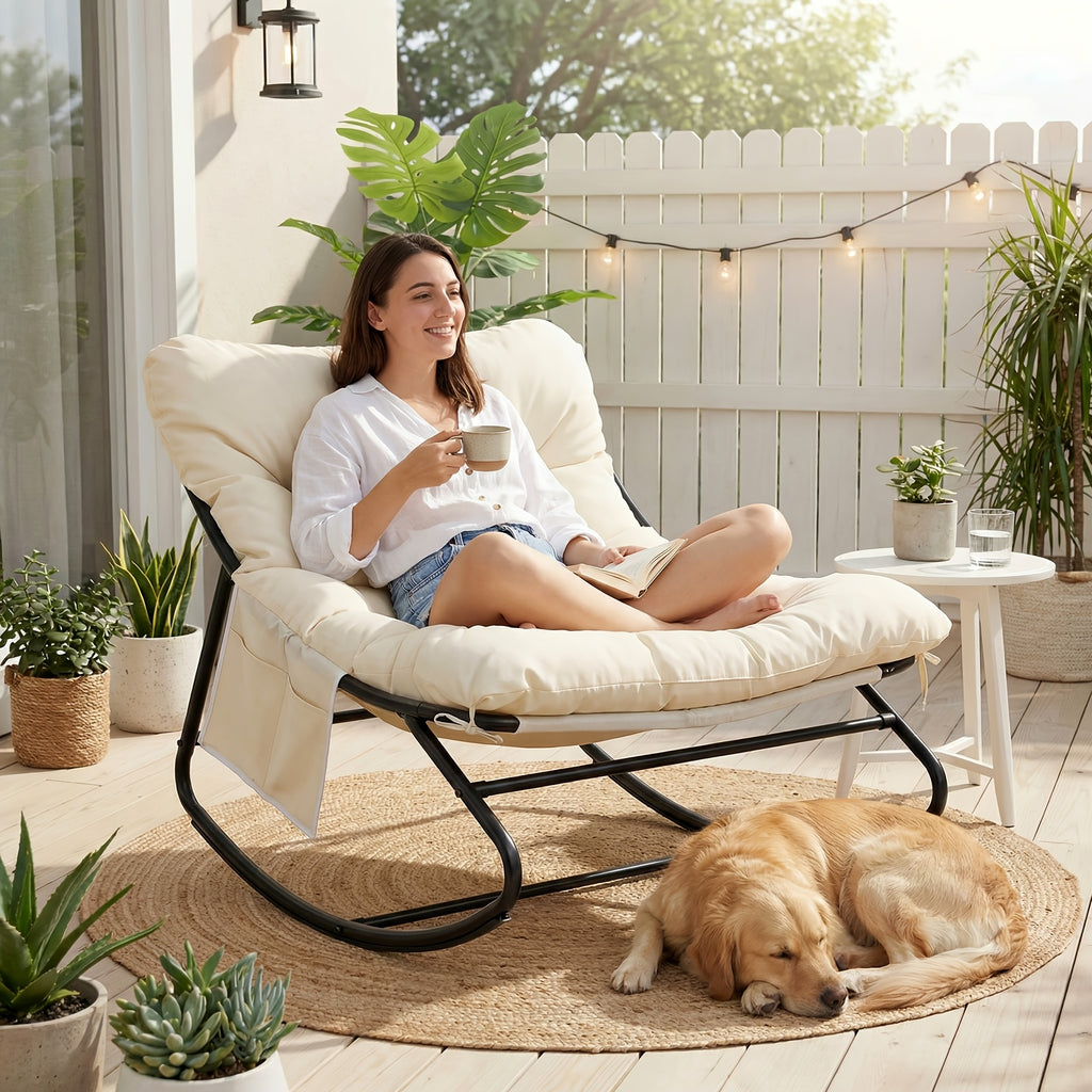 outdoor papasan rocking chair lounge chair cushion sturdy - Temu