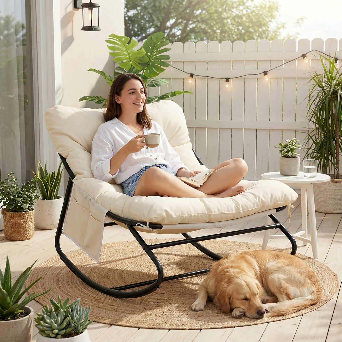 outdoor papasan rocking chair lounge chair cushion sturdy - Temu