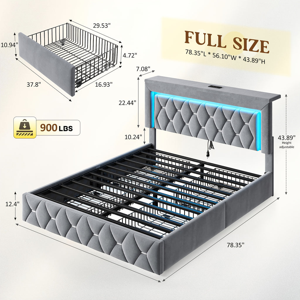 queen full size bed frame 4 storage drawers headboard - Temu