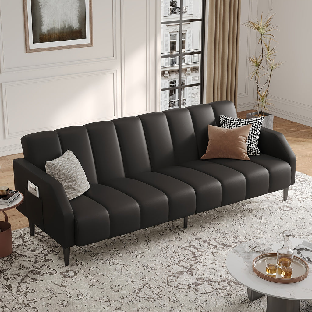 faux leather futon sofa bed 78 inch piano   queen - Temu
