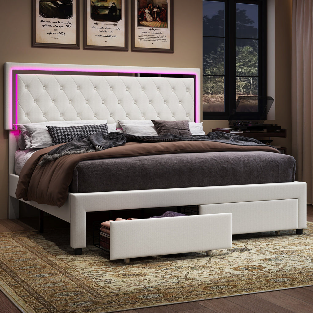 velvet upholstered led bed frame two storage drawers - Temu