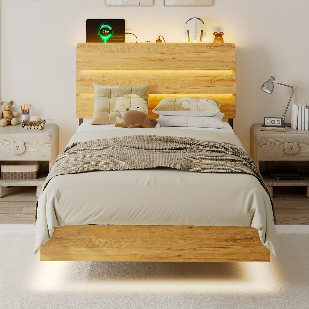 random floating bed frame led lights built in charging - Temu