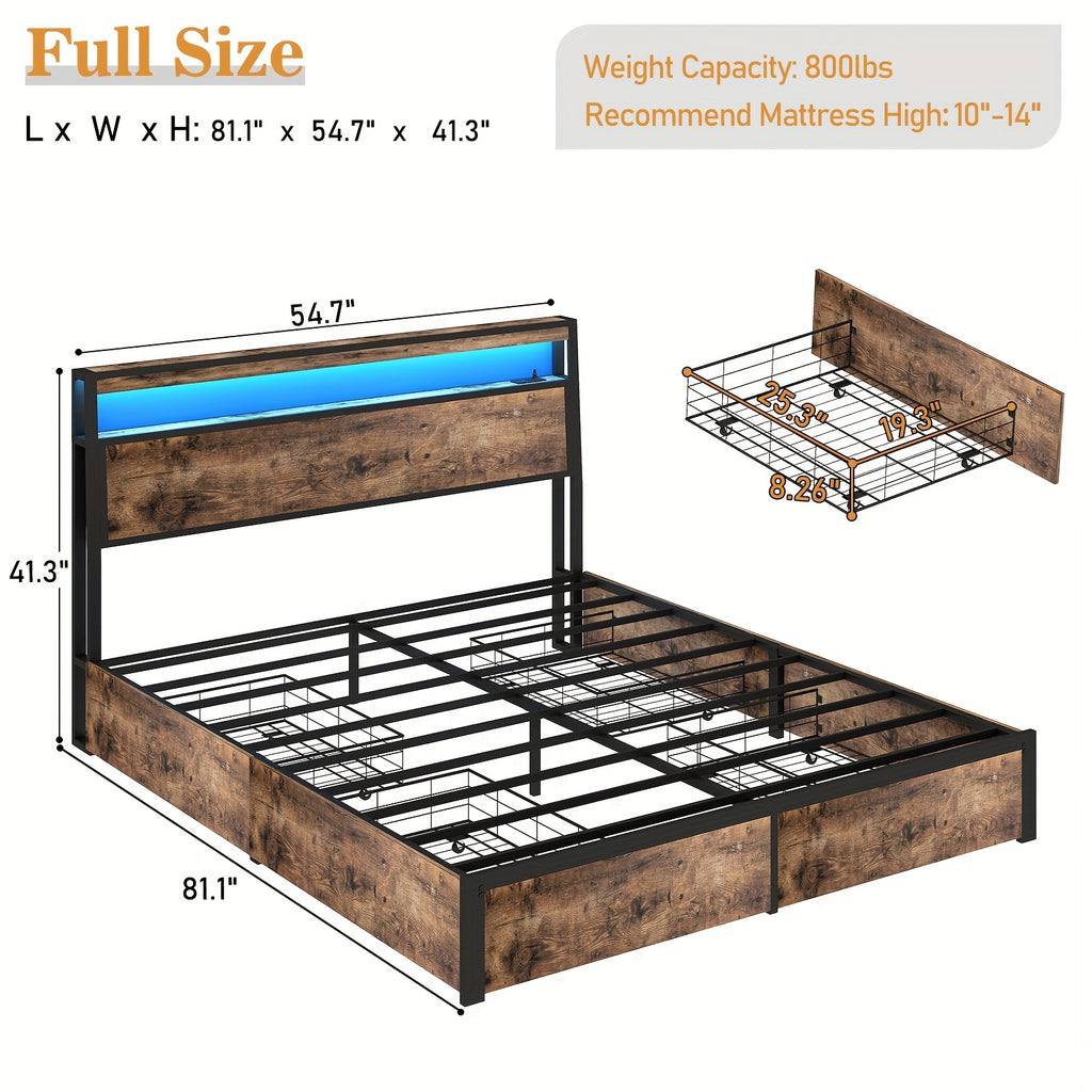 full queen king size bed frame 4 storage drawers headboard - Temu