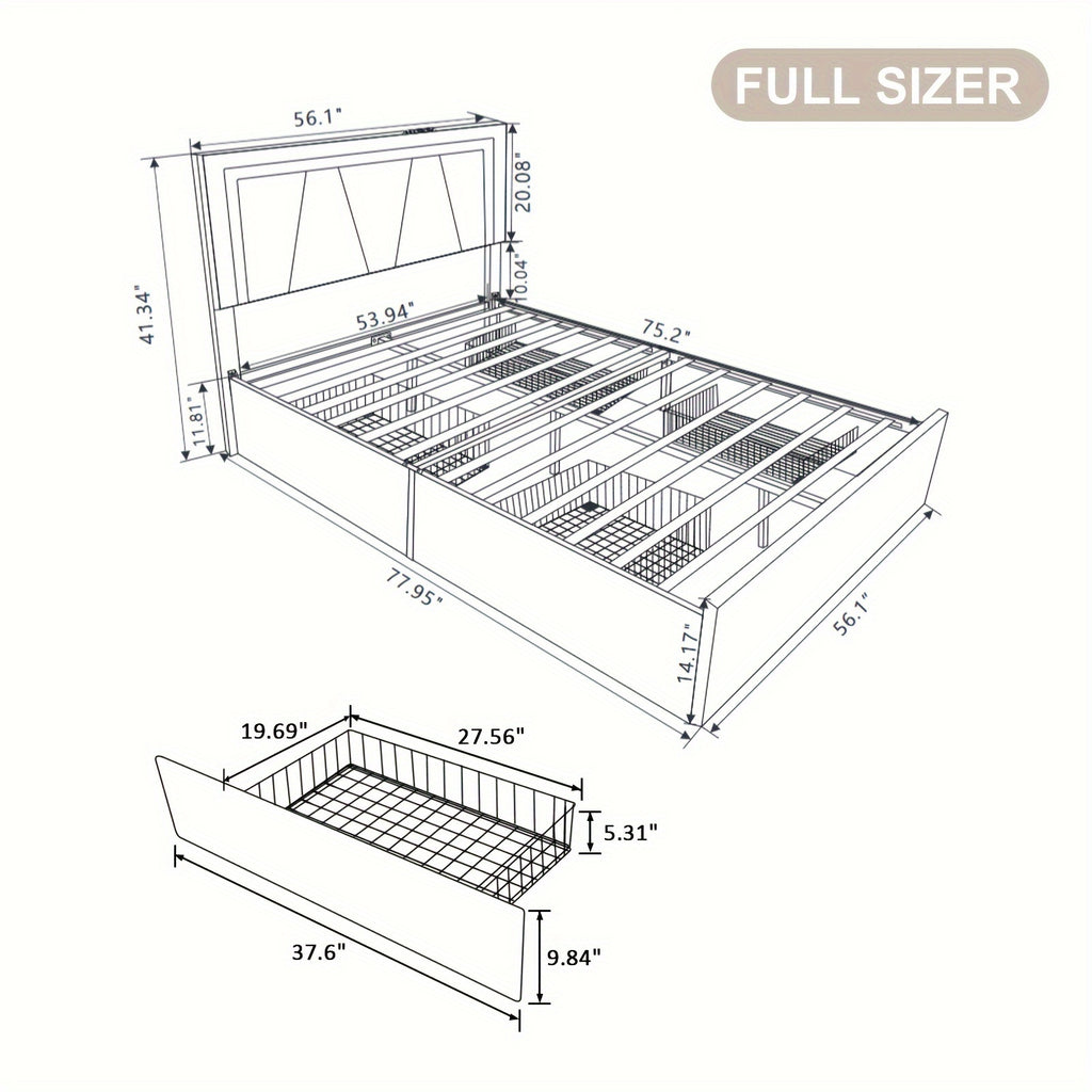 black bed frame 4   drawers led lights adjustable - Temu
