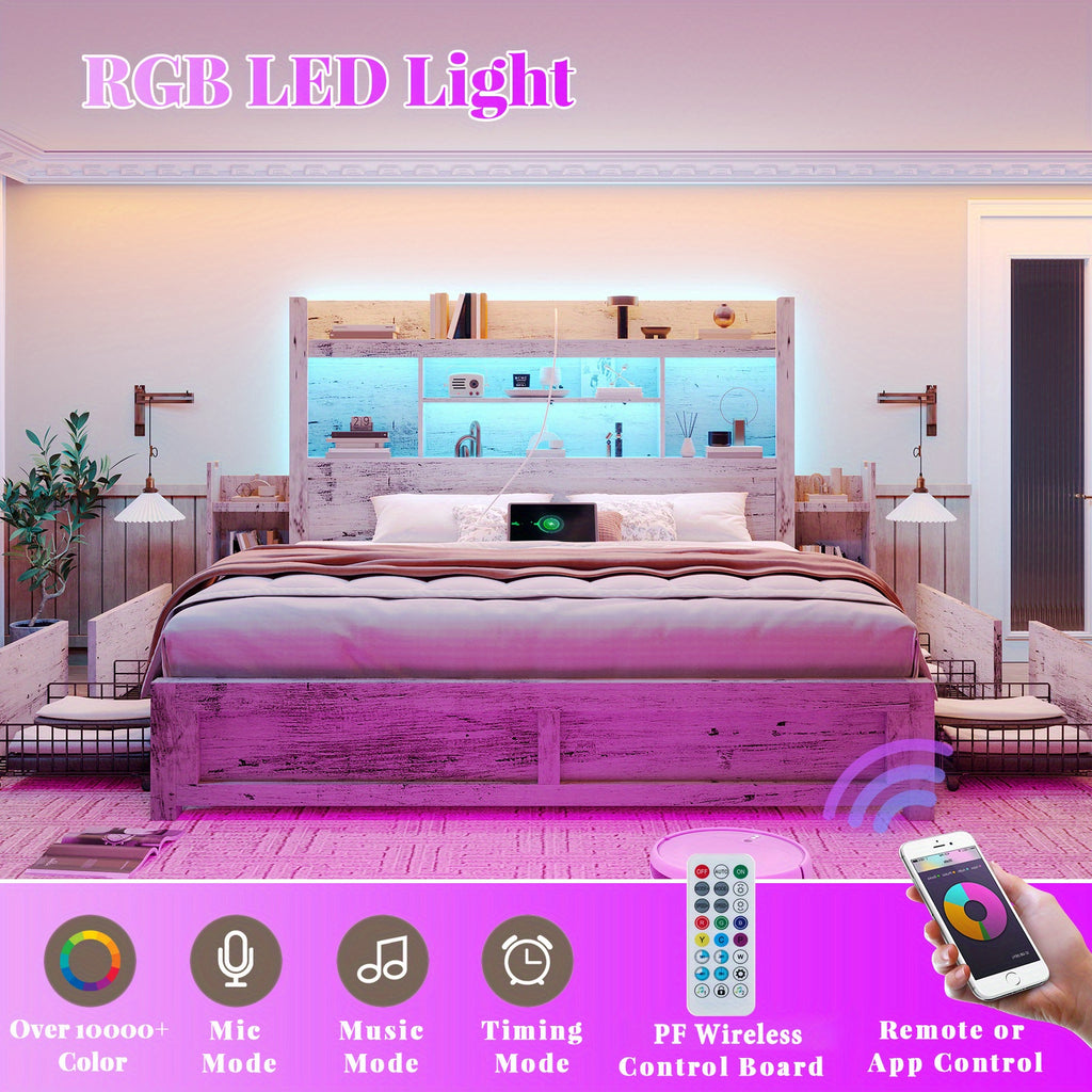 bed frame 49 6 inch bookcase headboard 4 drawers 2 - Temu