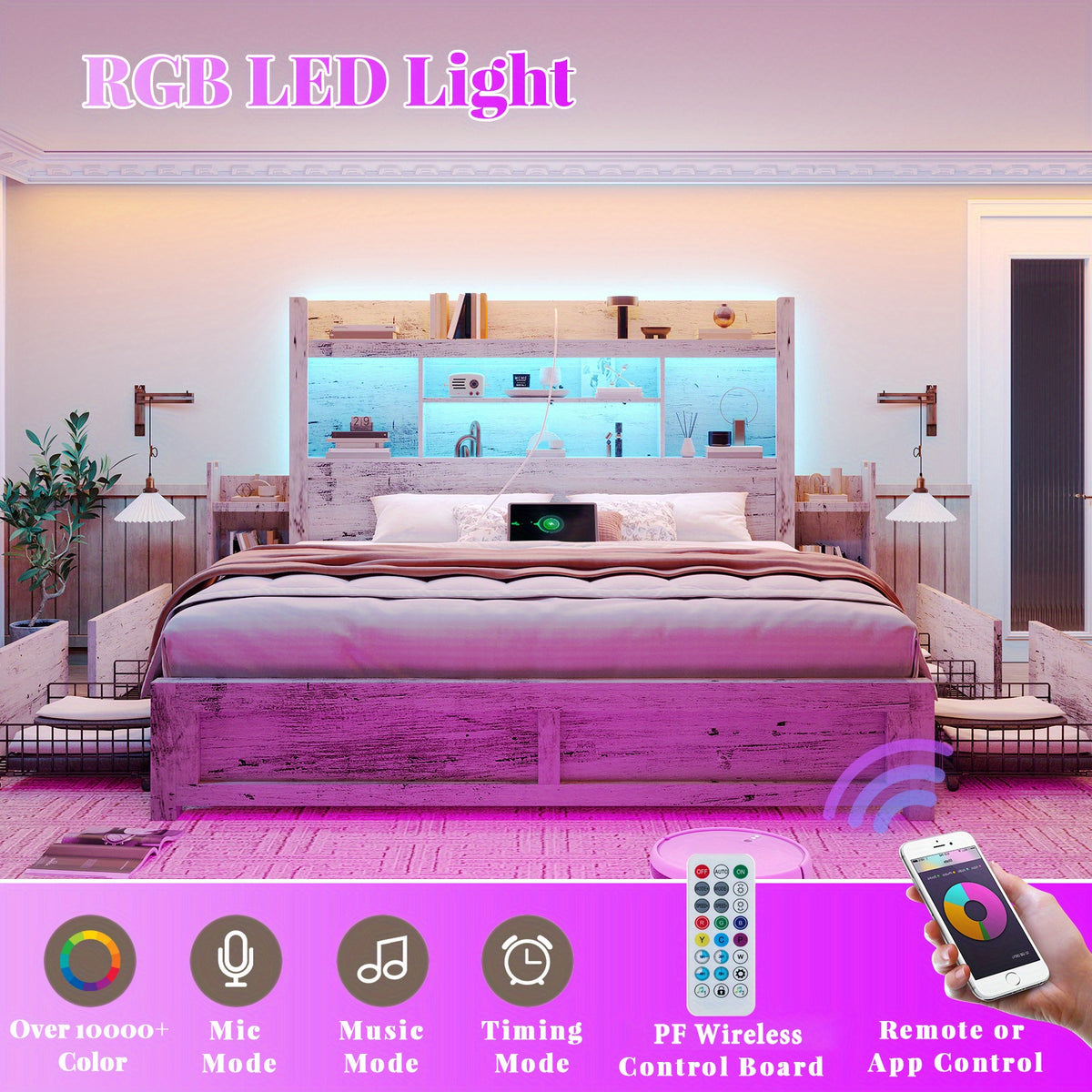 bed frame 49 6 inch bookcase headboard 4 drawers 2 - Temu