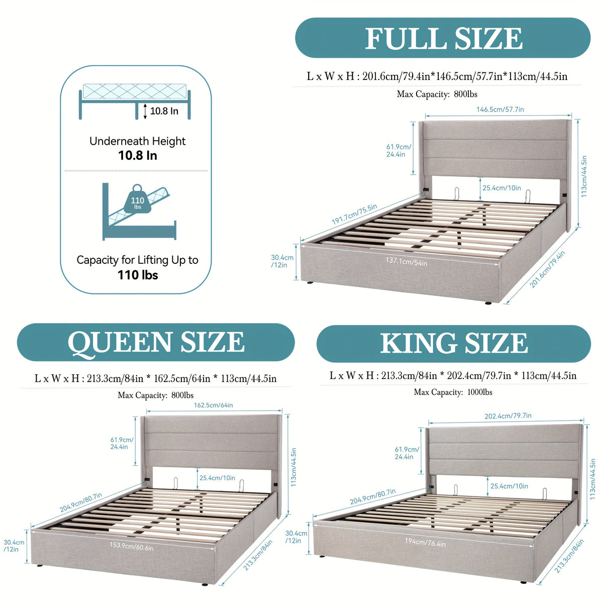 full queen king size lift storage upholstered - Temu