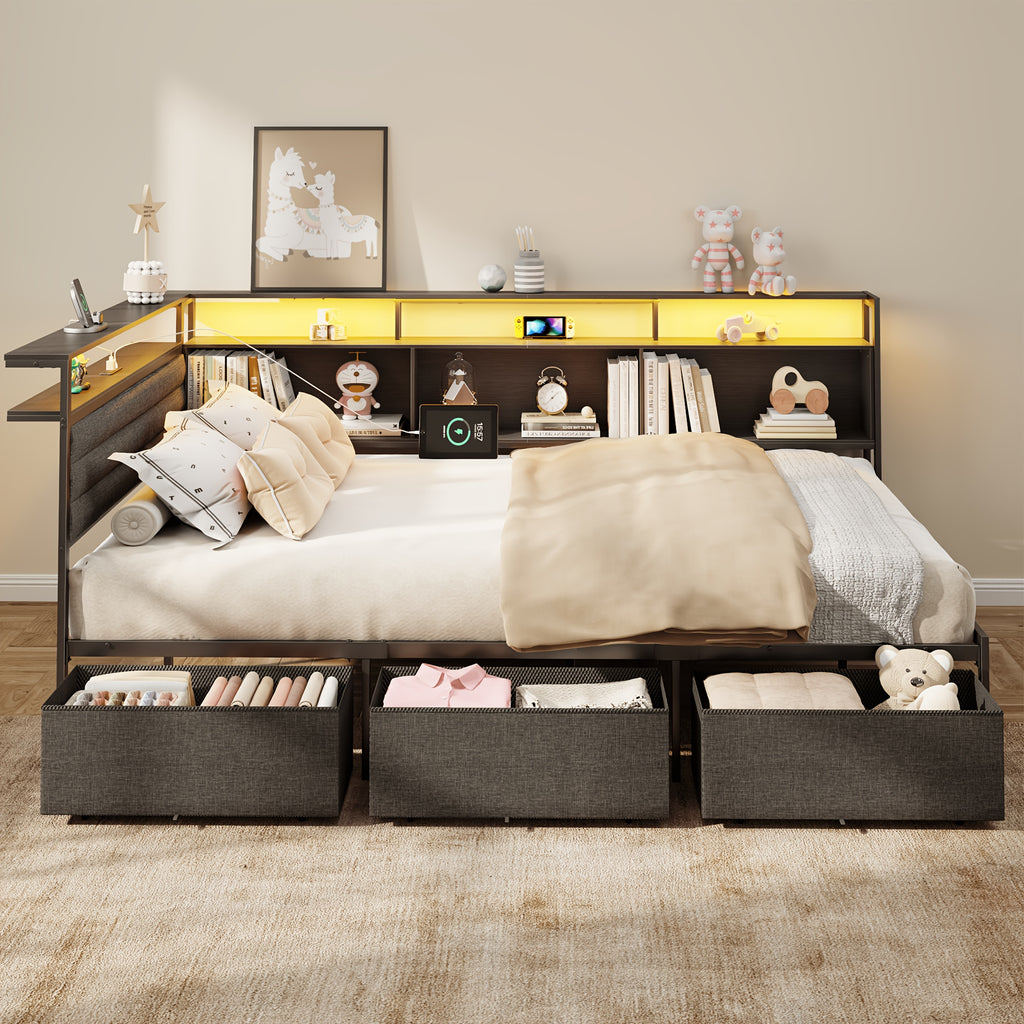 twin full size bed frame 3 drawers a storage bookshelf - Temu