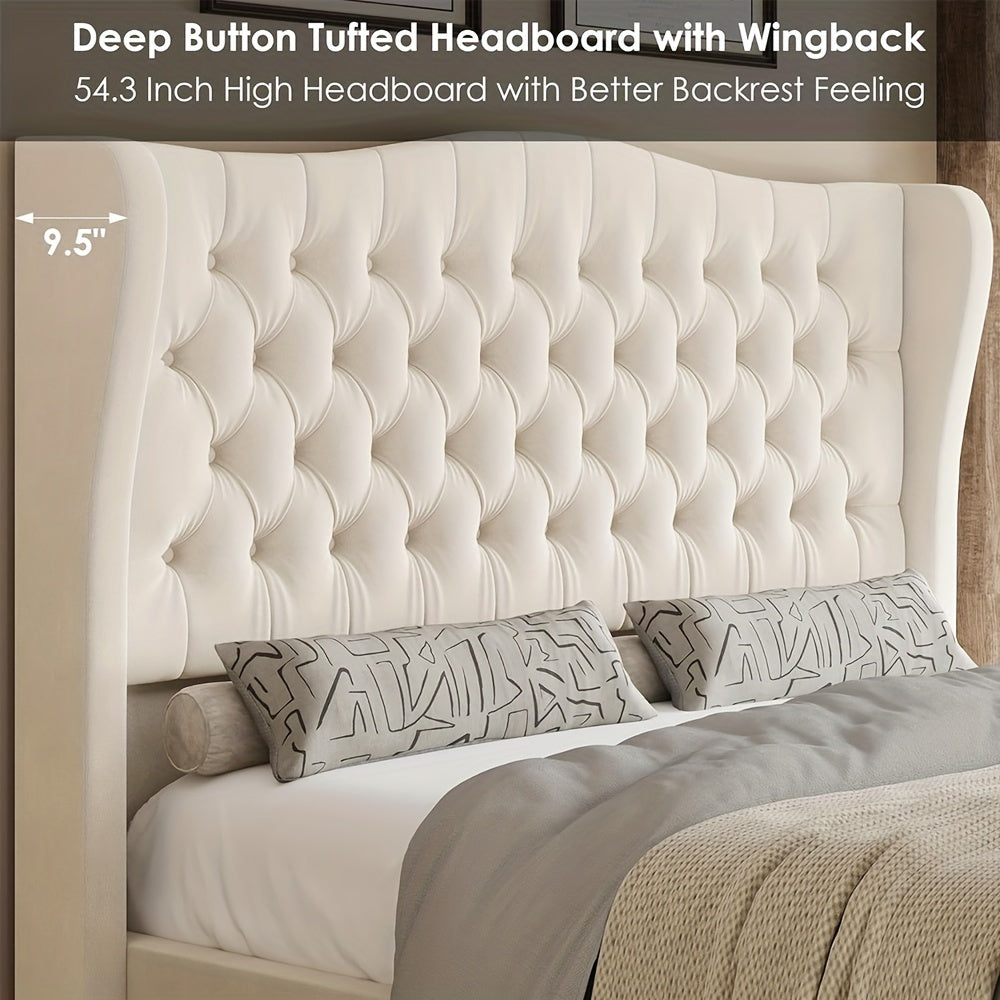 full queen king 54 3 tall bed frame wingback headboard - Temu