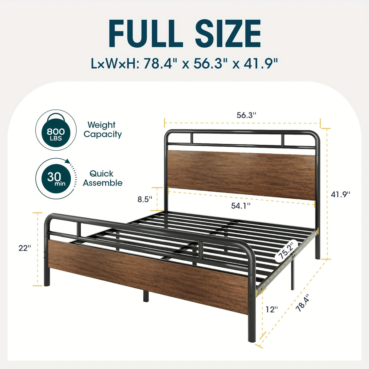 full queen king size bed frame metal bed wood - Temu