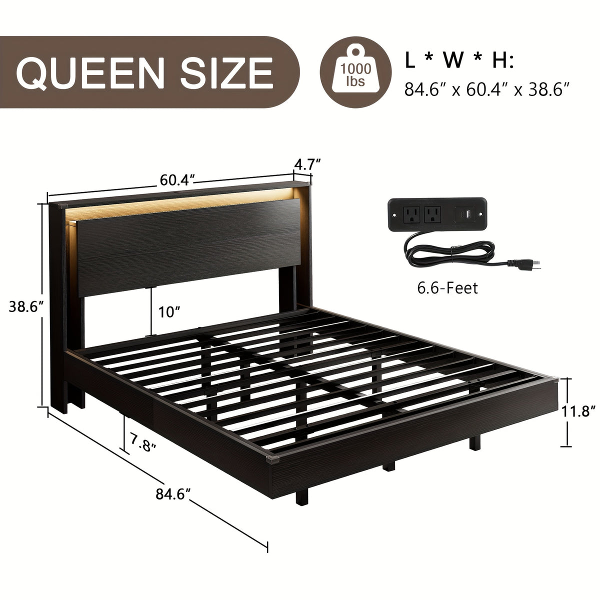 floating bed frame led lights charging station heavy duty - Temu