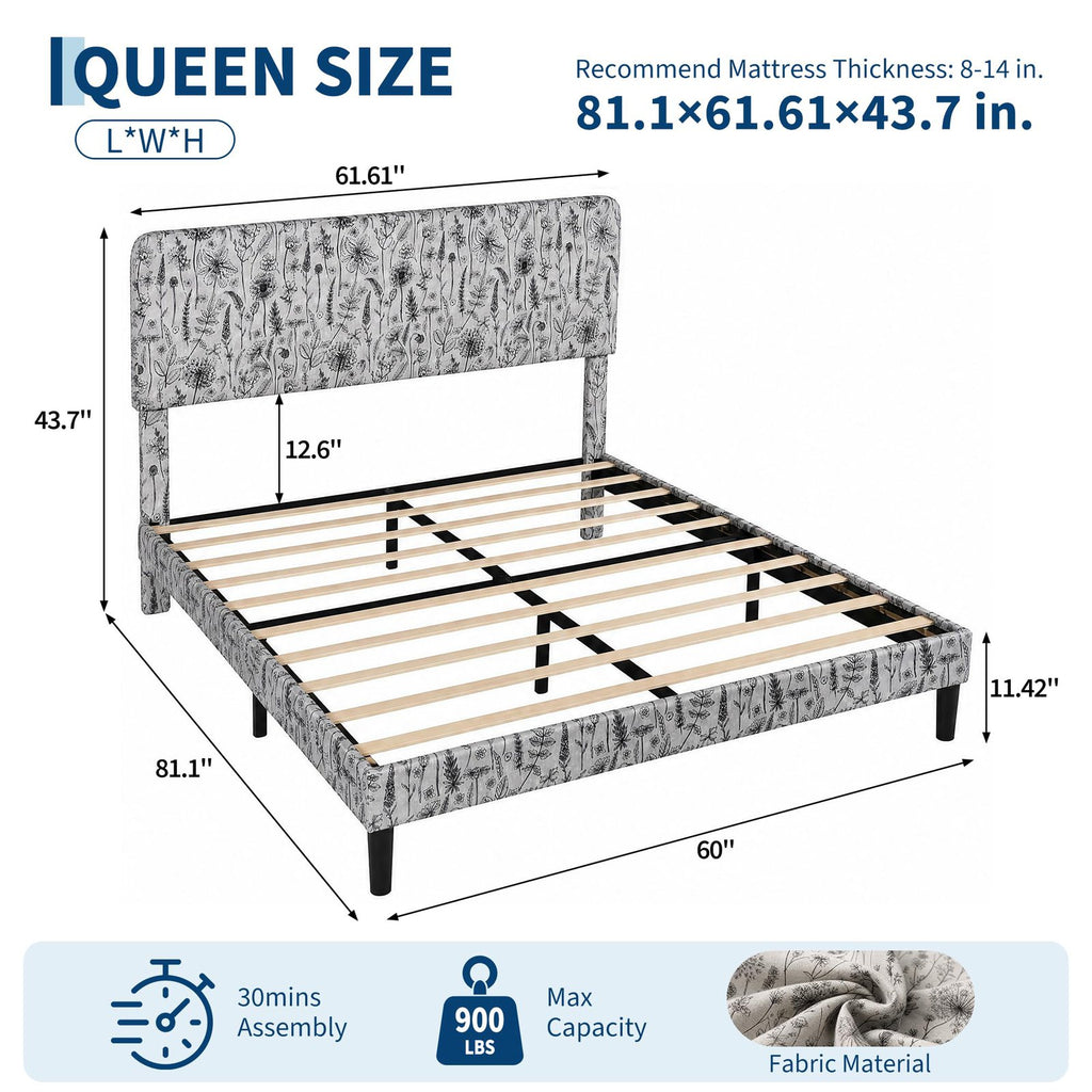 upholstered bed frame botanical floral print platform bed - Temu