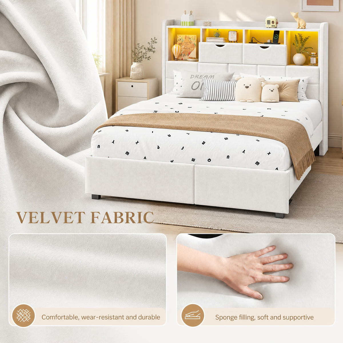 storage bed frame full queen king padded upholstered - Temu