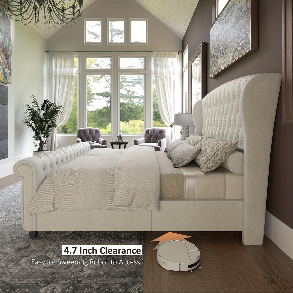 velvet upholstered platform bed frame sleigh design curved - Temu