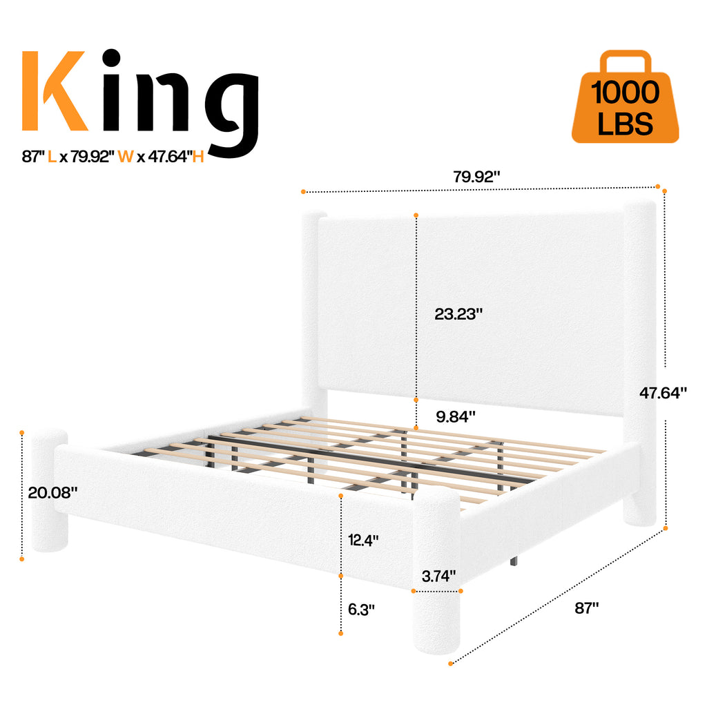 boucle upholstered bed frame platform bed gentle - Temu