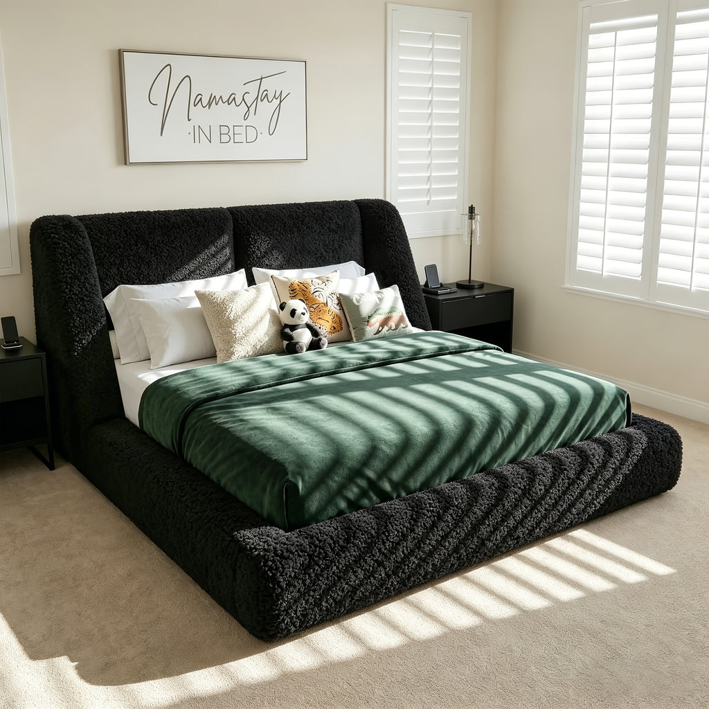 bohemian cloud bed frame queen size 5 sherpa headboard low - Temu