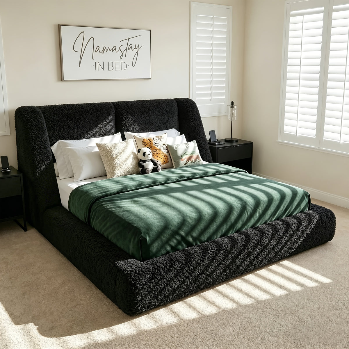 bohemian cloud bed frame queen size 5 sherpa headboard low - Temu