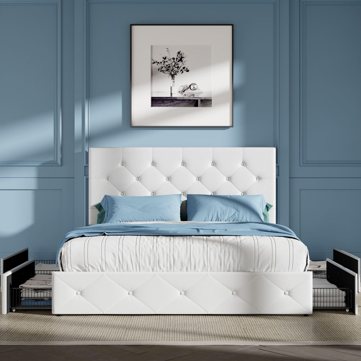 full queen king upholstered platform storage bed 4 - Temu