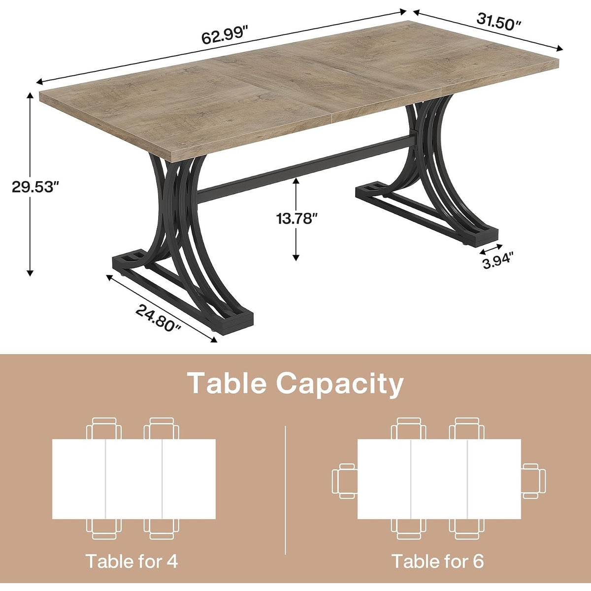 63 inch rectangular dining table 4 6 kitchen tables modern - Temu