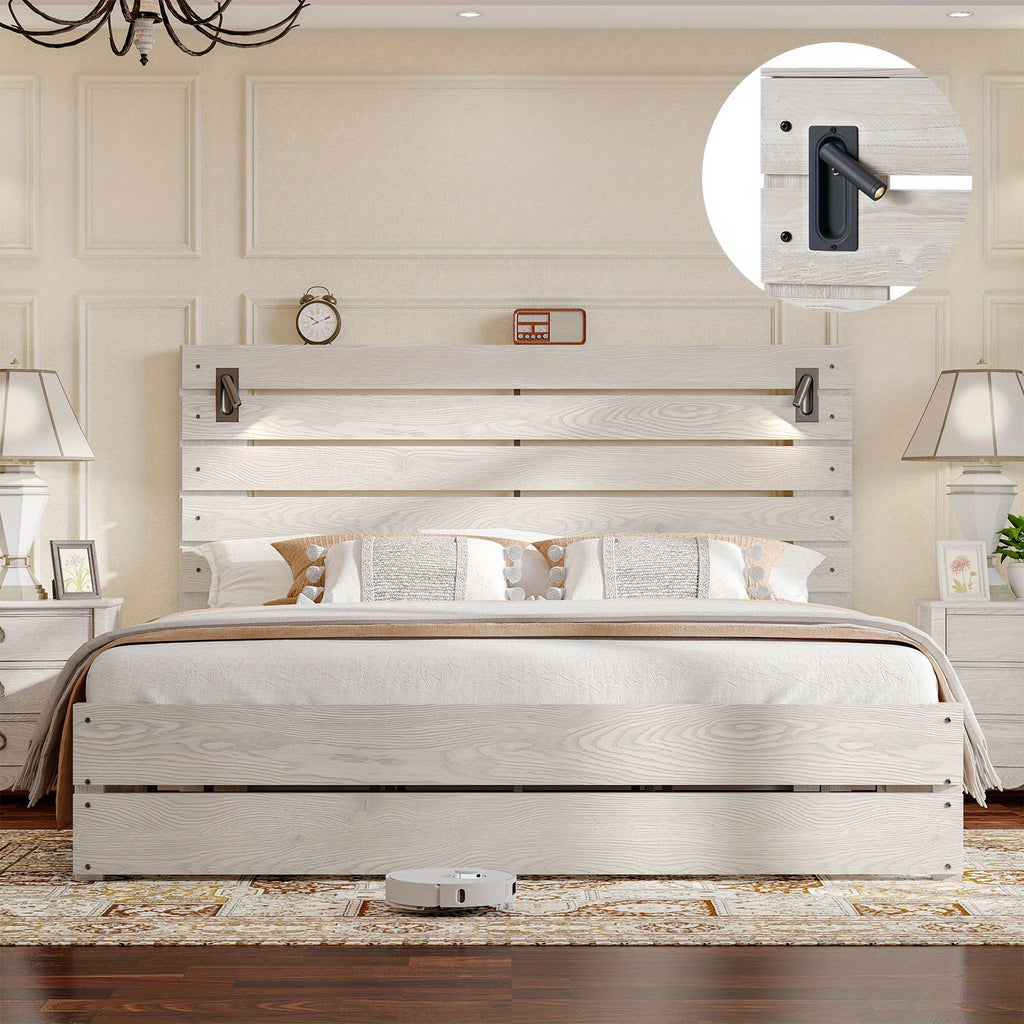 farmhouse platform bed frame 51 high headboard built - Temu