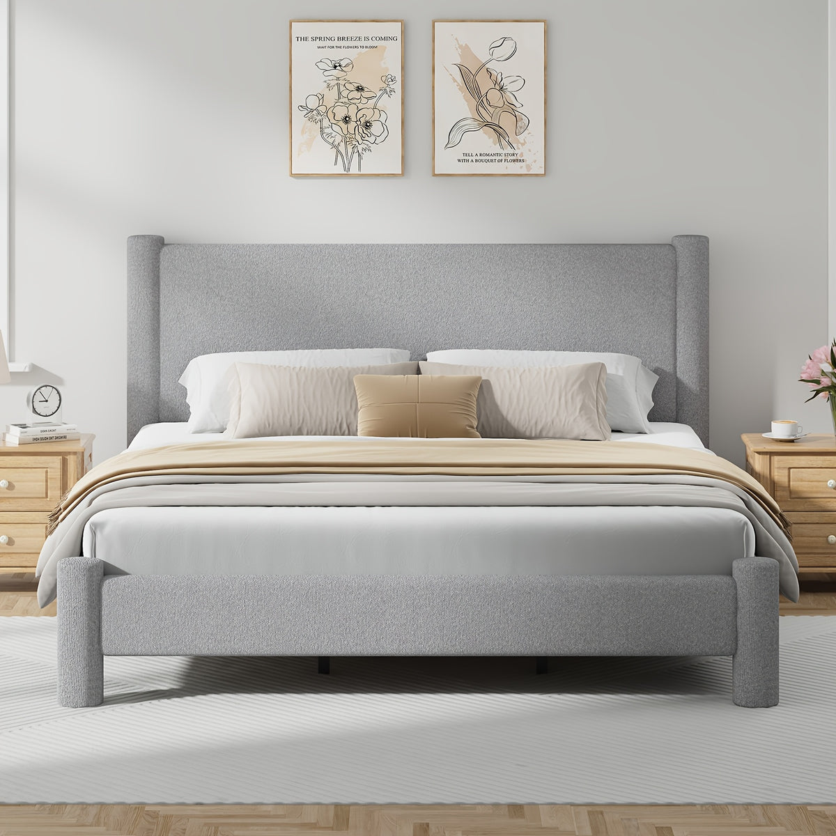 soft boucle upholstered bed frame headboard twin full queen - Temu